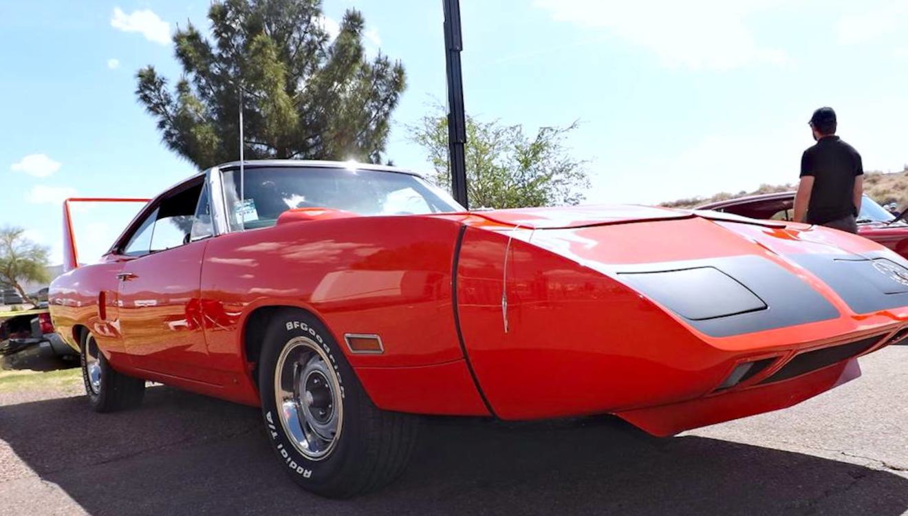 Red Plymouth Superbird at an Arizona car show